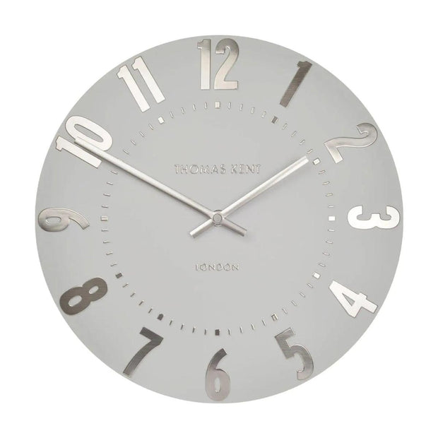 Thomas Kent 20-inch Mulberry Wall Clock by Gallery Direct with a silver cloud design, showcasing a modern decorative clock.