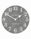 Thomas Kent 20-inch outdoor Arabic wall clock made of cement, designed for garden or patio decor.