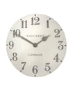 Thomas Kent 20-inch outdoor wall clock with Arabic numerals and crackle finish, suitable for garden or patio decor.