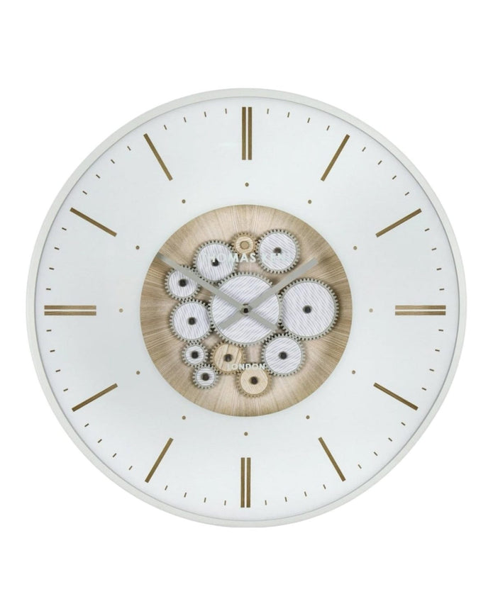 Thomas Kent 21-inch Clocksmith wall clock with ivory finish and cog design, by Gallery Direct.