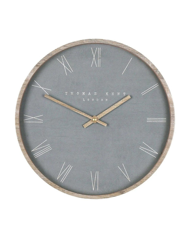 Thomas Kent 21-inch Nordic wall clock in cement grey with a minimalist design, suitable for modern home decor.
