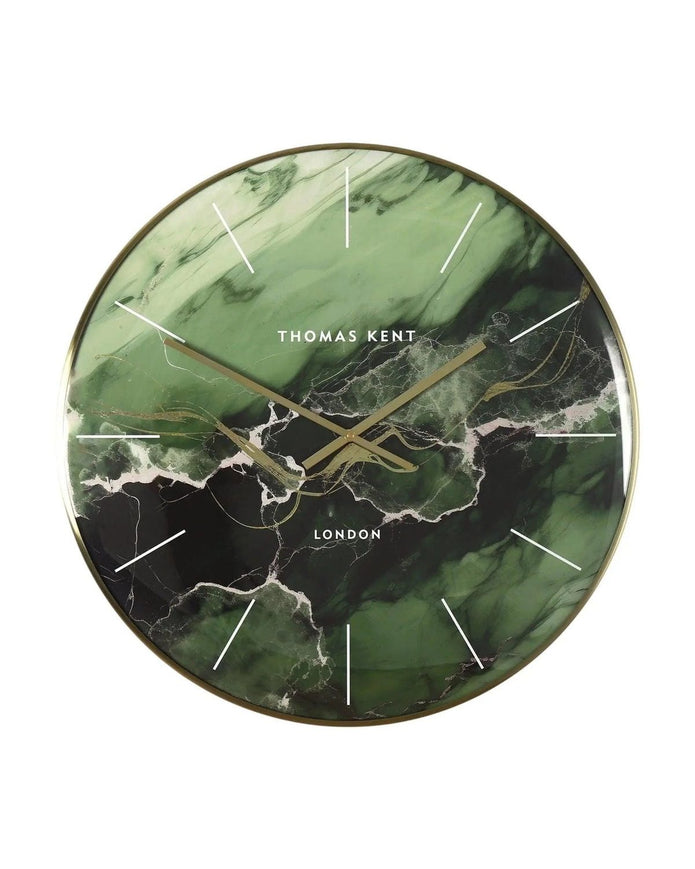 Thomas Kent 26-inch Oyster Large Grand Clock in emerald green with classic design, showcasing its elegant clock face and bold frame.