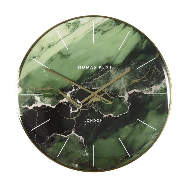Thomas Kent 26-inch Oyster Large Grand Clock in emerald green with classic design, showcasing its elegant clock face and bold frame.