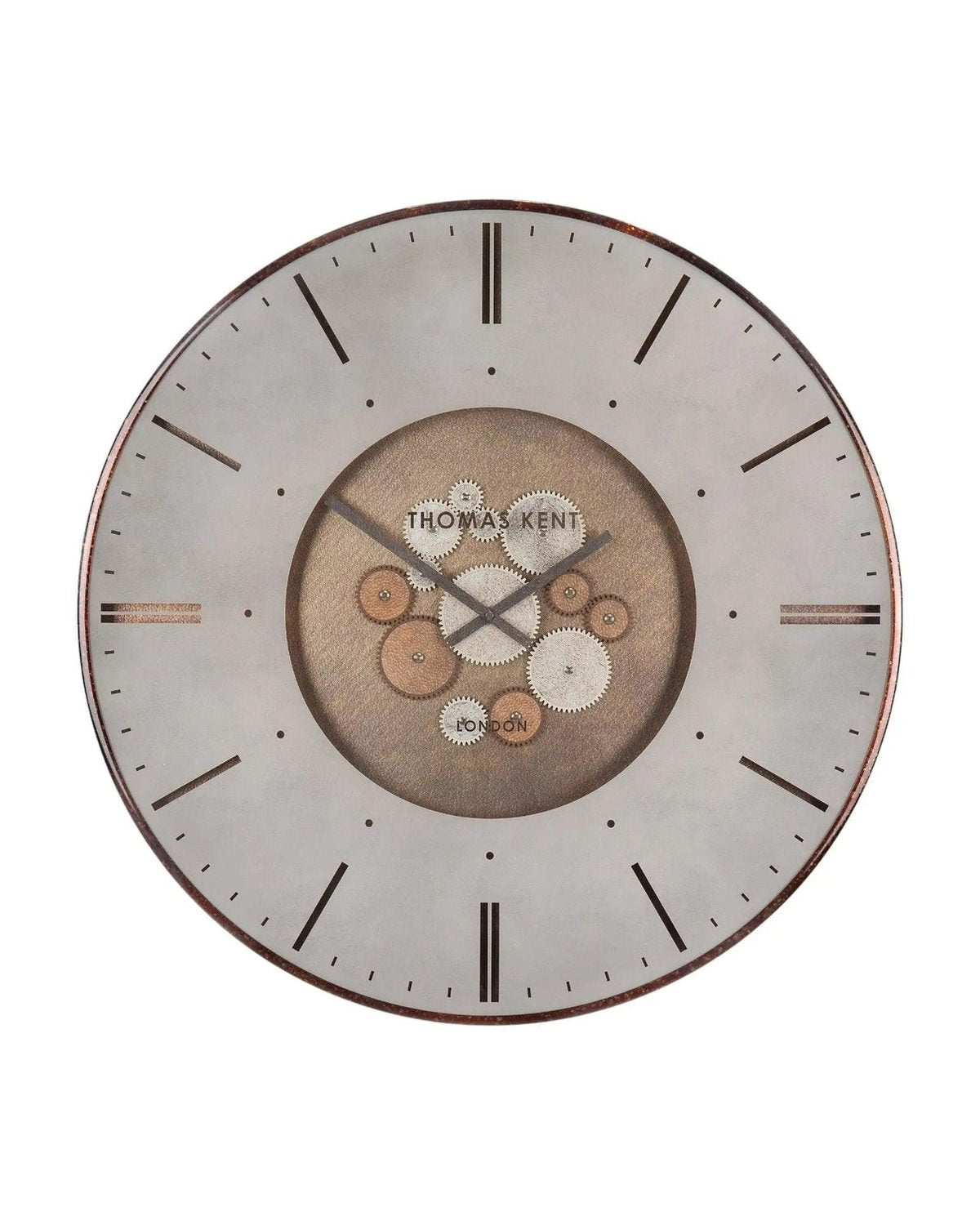 Thomas Kent 30-inch Clocksmith Grand Clock with bronze cog design by Gallery Direct, showcasing intricate clock details.
