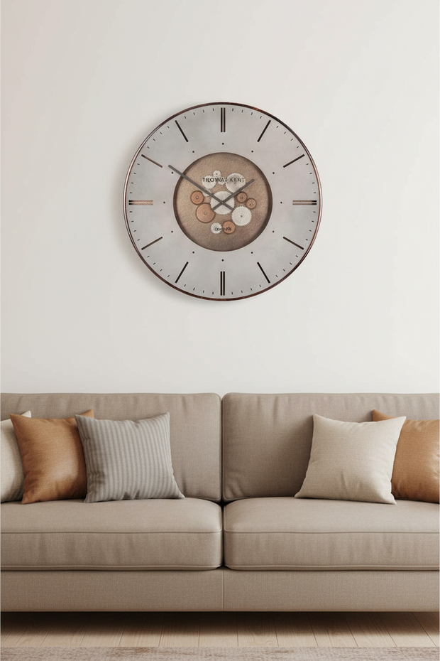 Thomas Kent Clocksmith Grand Clock with bronze cog design, showcasing a stylish, vintage-inspired clock from Gallery Direct.