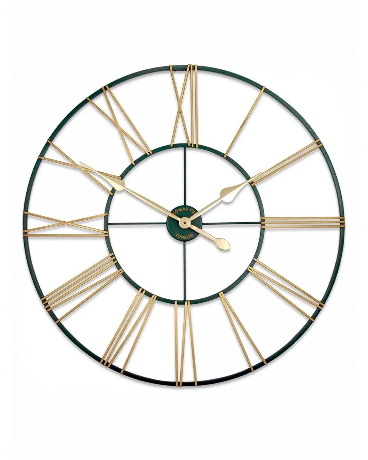 Thomas Kent 32-inch outdoor grand clock with green and gold finish, designed for garden or patio decor.