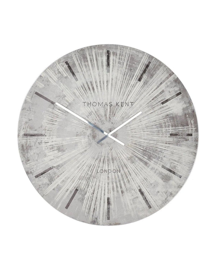 Thomas Kent 36-inch Silver Grey Starburst Grand Clock by Gallery Direct, featuring a stylish starburst design and modern silver finish.