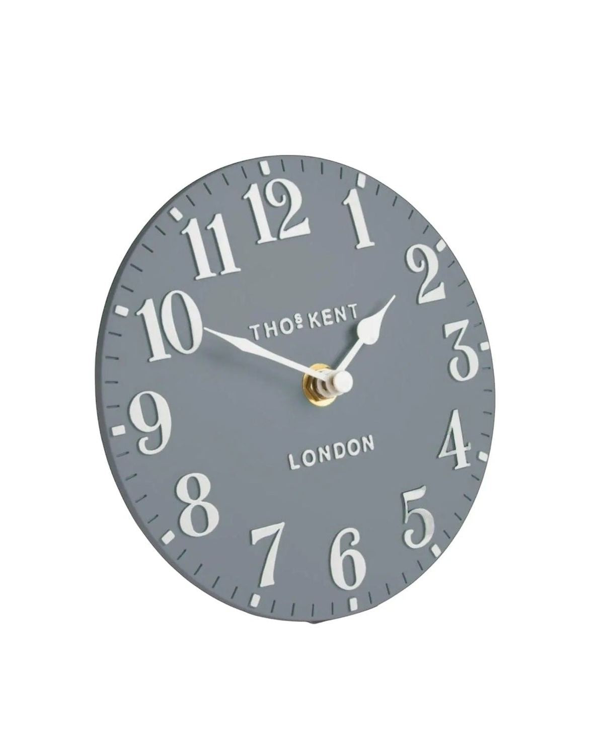 Thomas Kent 6-inch Arabic Mantle Clock by Gallery Direct in Flax Blue, showcasing a stylish blue clock with Arabic numerals.