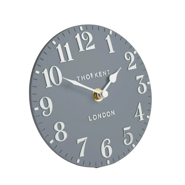 Thomas Kent 6-inch Arabic Mantle Clock by Gallery Direct in Flax Blue, showcasing a stylish blue clock with Arabic numerals.