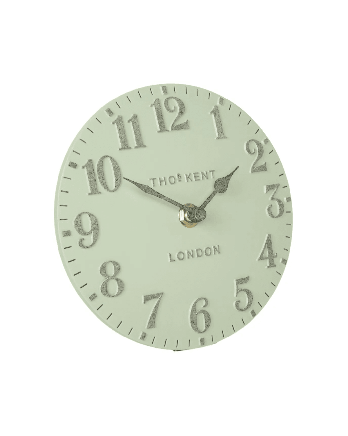 Pearl green Thomas Kent 6-inch Arabic mantel clock by Gallery Direct, featuring a classic design with clear Arabic numerals.
