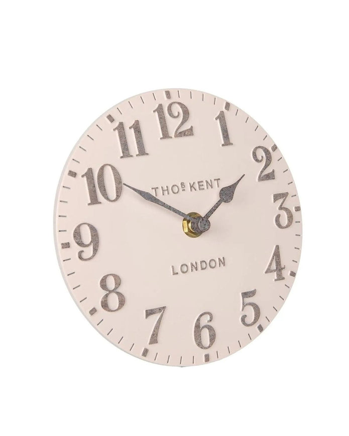 Thomas Kent 6-inch Arabic mantle clock by Gallery Direct, featuring a shy pink finish and classic clock design.