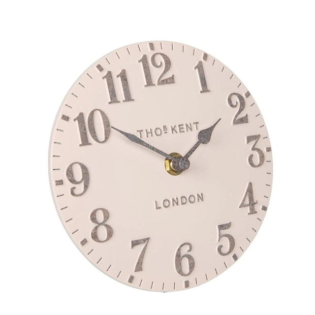 Thomas Kent 6-inch Arabic mantle clock by Gallery Direct, featuring a shy pink finish and classic clock design.