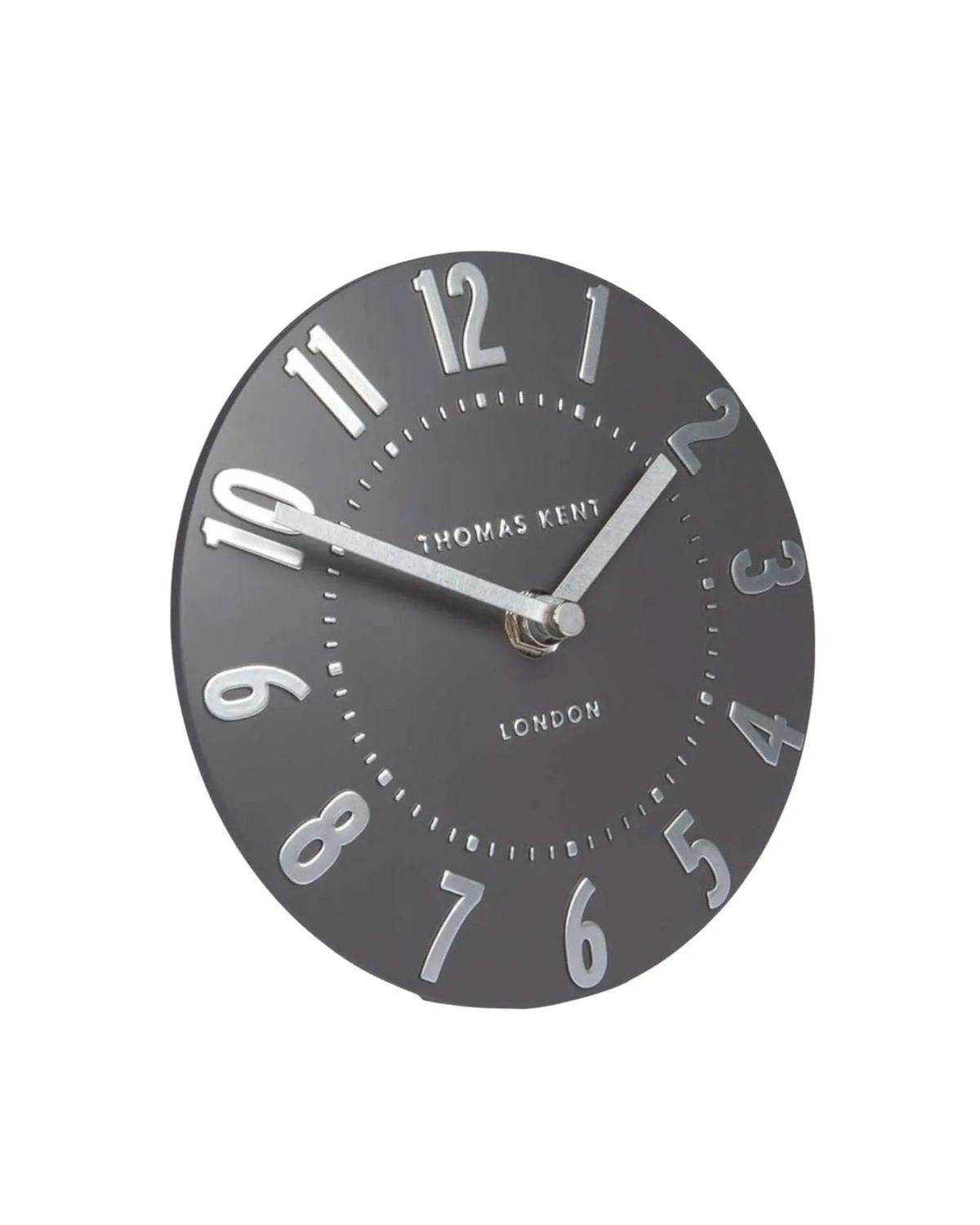 Thomas Kent 6-inch Mulberry Mantle Clock by Gallery Direct in graphite silver finish, showcasing a stylish, modern clock design.