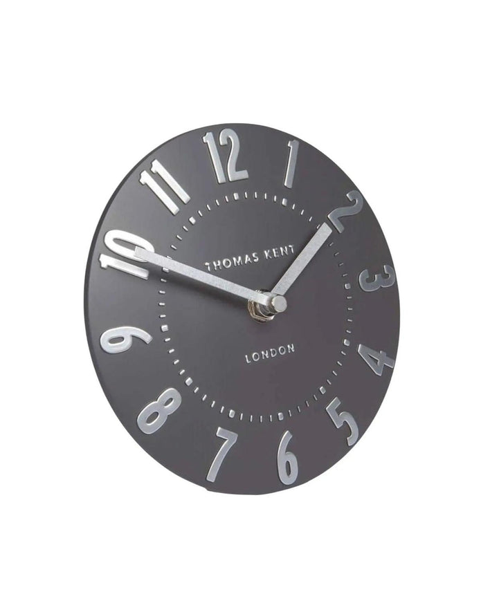 Thomas Kent 6-inch Mulberry Mantle Clock by Gallery Direct in graphite silver finish, showcasing a stylish, modern clock design.