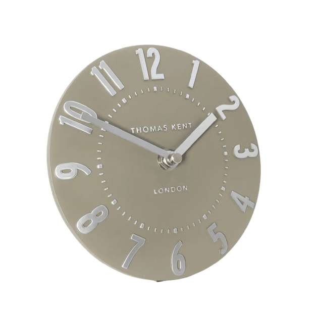 Thomas Kent Mulberry 6-inch Mantle Clock in Moka Taupe by Gallery Direct, showcasing a stylish decorative clock with classic design.