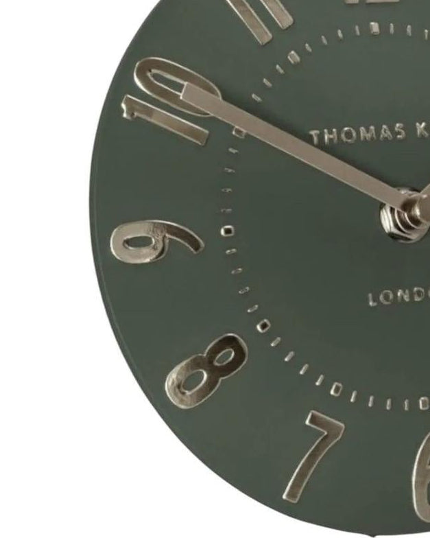 Thomas Kent Mulberry 6-inch olive green mantle clock by Gallery Direct, featuring a classic design and elegant style.