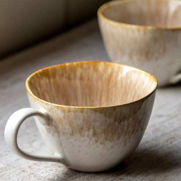Beige reactive glaze organic ombre mug for kitchen and dining by Gallery Direct, showcasing a stylish, handcrafted ceramic design.