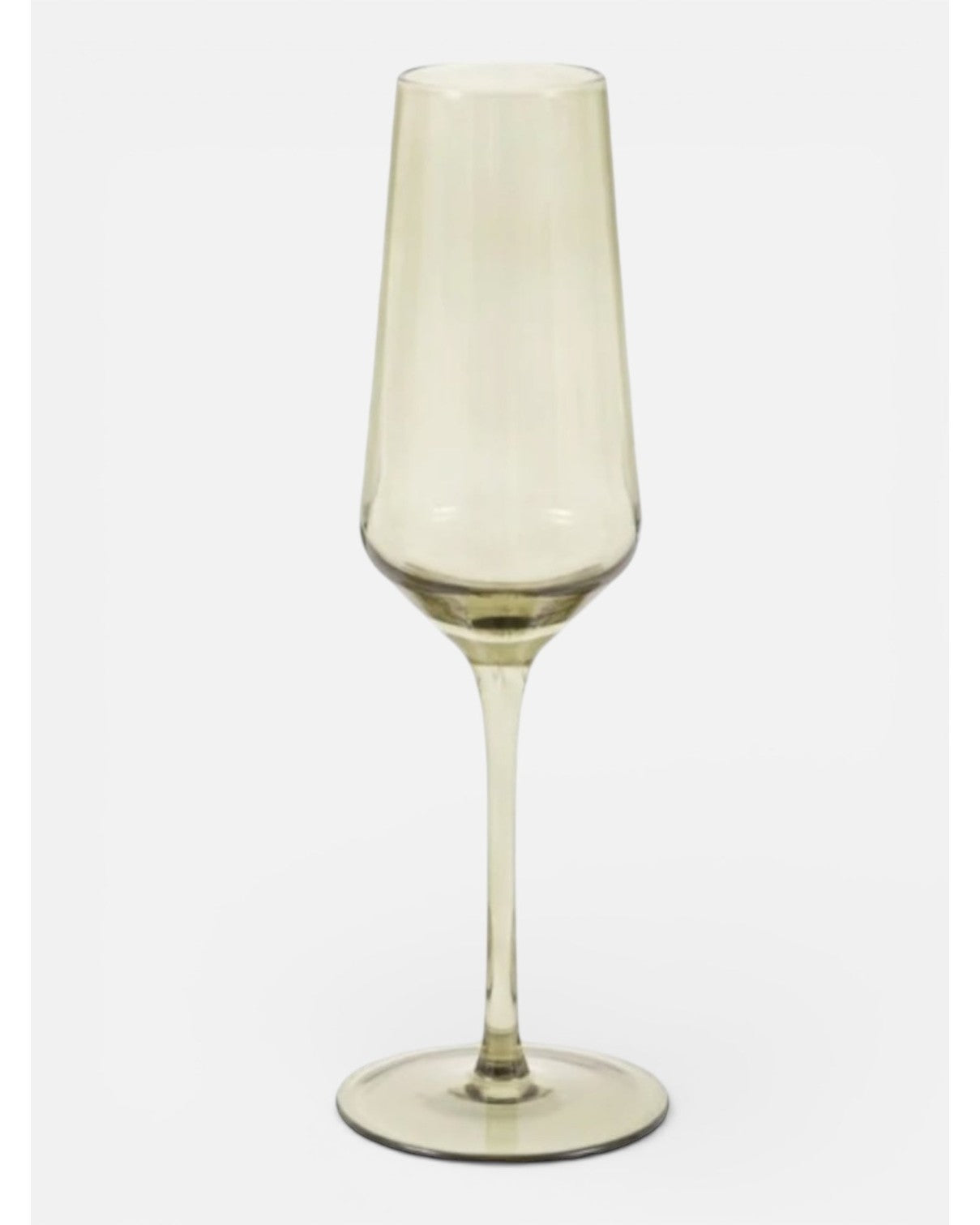 Smokey green single champagne flute glass from Gallery Direct for elegant kitchen and dining use, showcasing a sleek design.