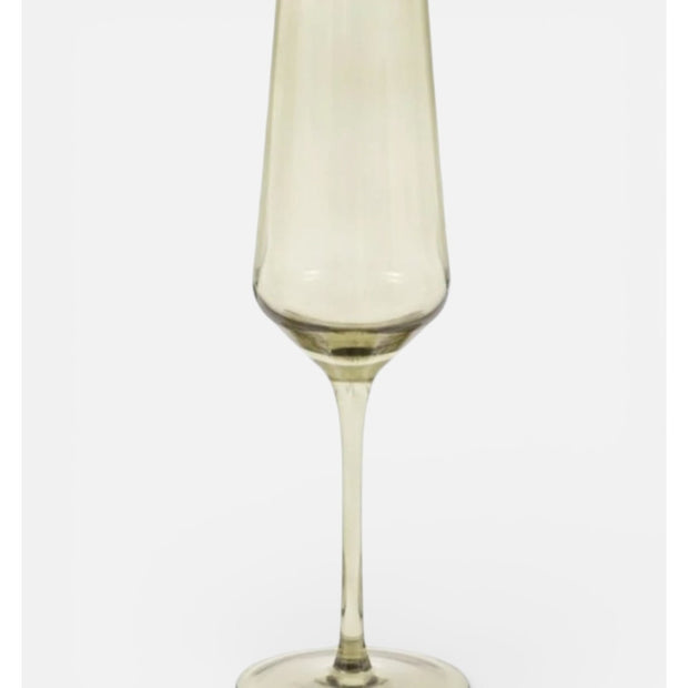 Smokey green single champagne flute glass from Gallery Direct for elegant kitchen and dining use, showcasing a sleek design.