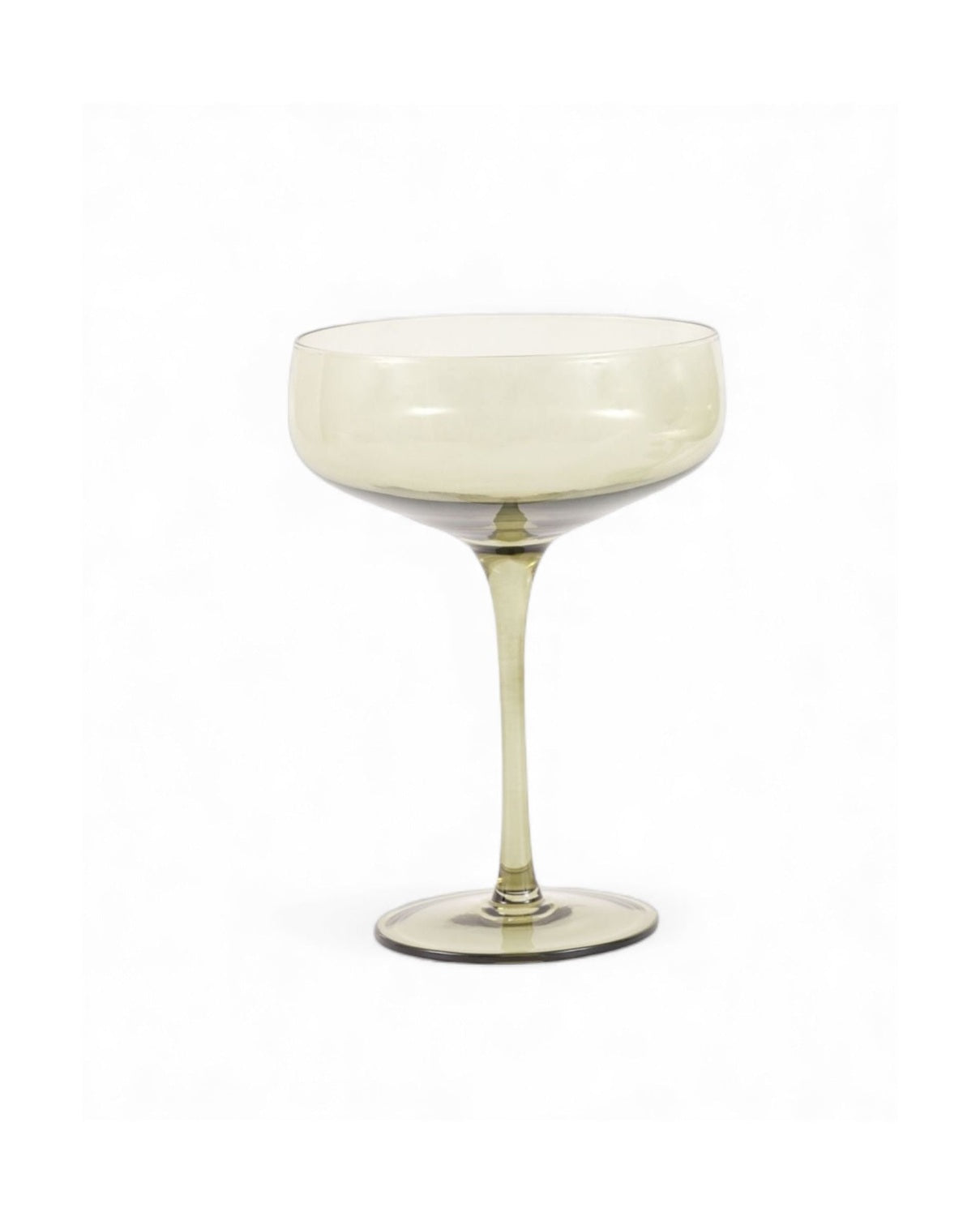 Smokey olive green single cocktail coupe glass from Gallery Direct for kitchen and dining use.