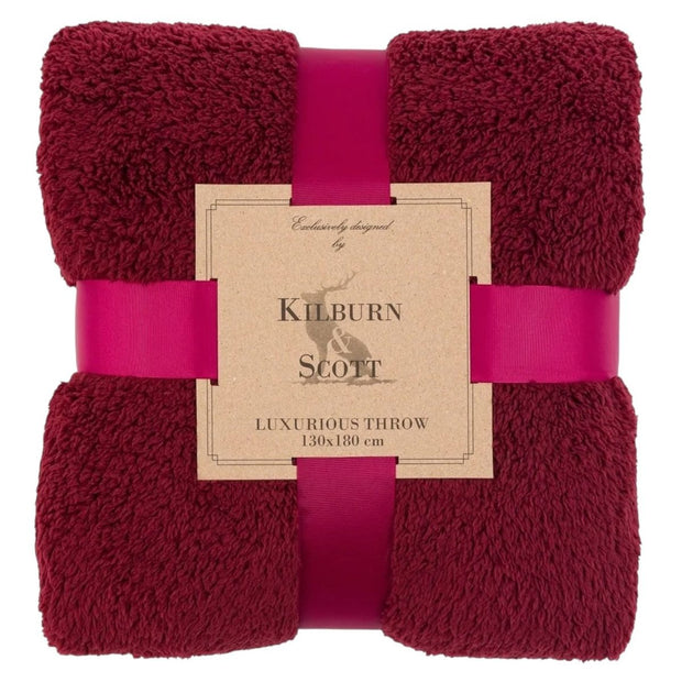 Burgundy Teddy Throw Blanket from Gallery Direct, soft and cozy fuzzy blanket for autumn and winter decor.