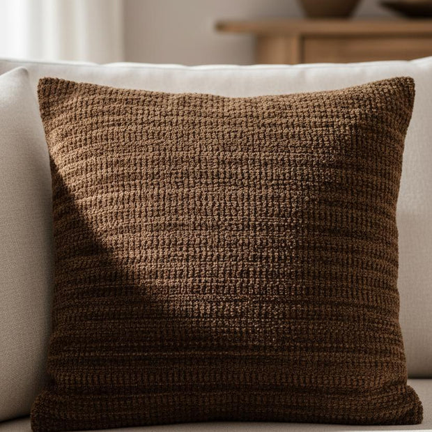 Brown Kendal Chenille cushion cover by Gallery Direct, soft furnishings with plush, textured fabric for cozy home decor.