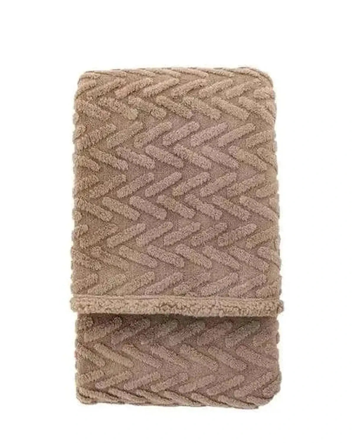 Neutral taupe brown herringbone Sherpa blanket throw from Gallery Direct, showcasing soft, cozy textured fabric.