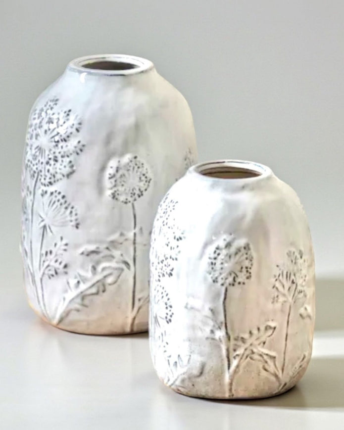 White ceramic Allium Wildflower vase by Gallery Direct, small decorative vase for floral arrangements.
