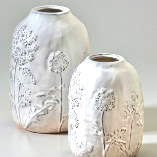 White ceramic Allium Wildflower vase by Gallery Direct, small decorative vase for floral arrangements.