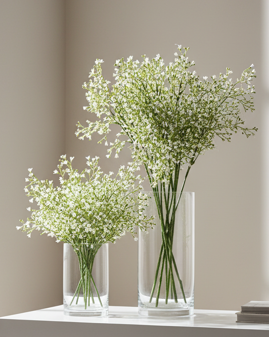 Artificial tall Gypsophila stem by Gisela Graham, showcasing delicate white faux flowers for home botanical styling.