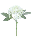 Artificial white mini hydrangea stem from Gisela Graham, showcasing realistic white hydrangea blossoms on a slender stem.