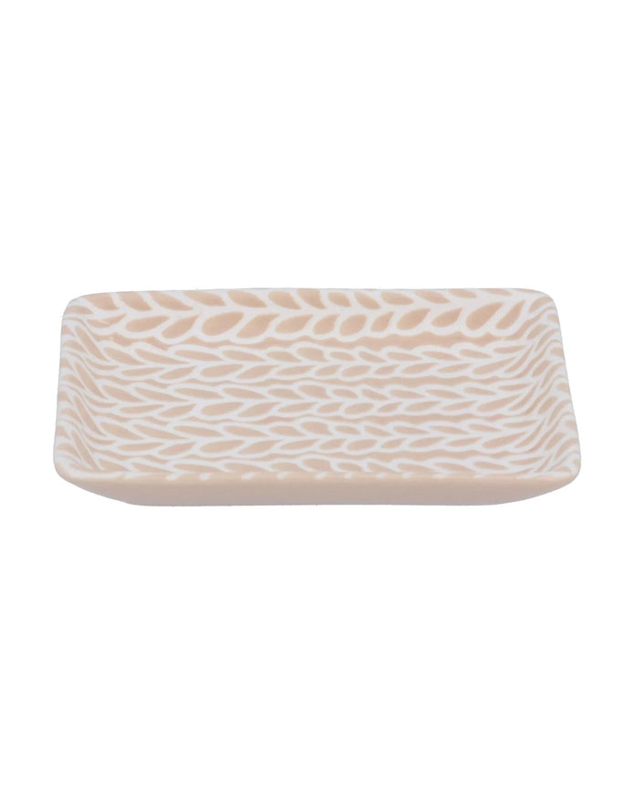 Beige and white leaves trinket dish by Gisela Graham, decorative home decor item with leaf pattern and elegant design.