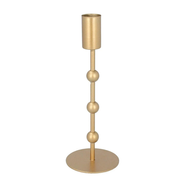 Gold bead metal candlestick for home decor by Gisela Graham, featuring a sleek design with gold beads and a sturdy base.