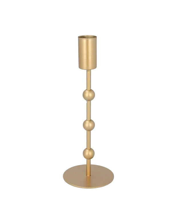 Gold bead metal candlestick for home decor by Gisela Graham, featuring a sleek design with gold beads and a sturdy base.
