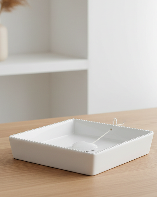 White stoneware napkin holder with beaded heart design, 18cm, from Gisela Graham home decor collection.