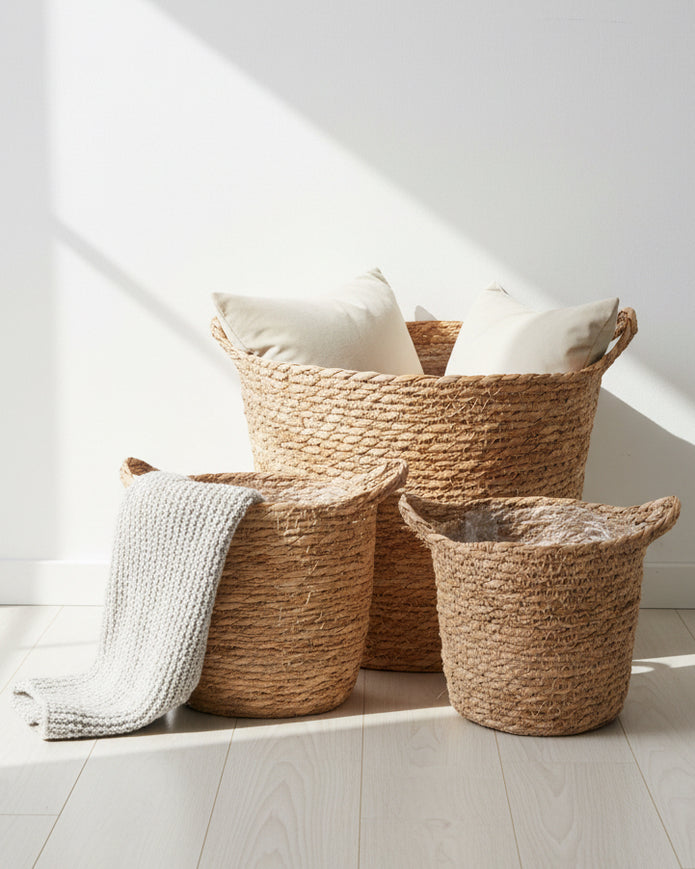 Natural woven basket with handles by Gisela Graham, ideal for home decor storage and organization.