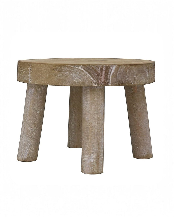Natural wooden display milking stool by Gisela Graham, rustic round home decor piece for versatile interior styling.