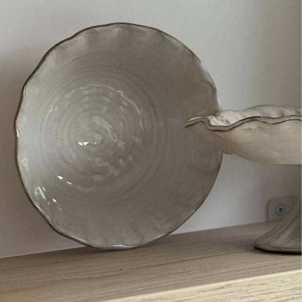 Beige stoneware pinched bowl by Gisela Graham for kitchen and dining, featuring a handcrafted, textured design.