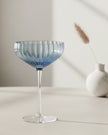 Blue ombré coupe cocktail glass with ribbed stem from Gisela Graham, perfect for elegant kitchen and dining occasions.
