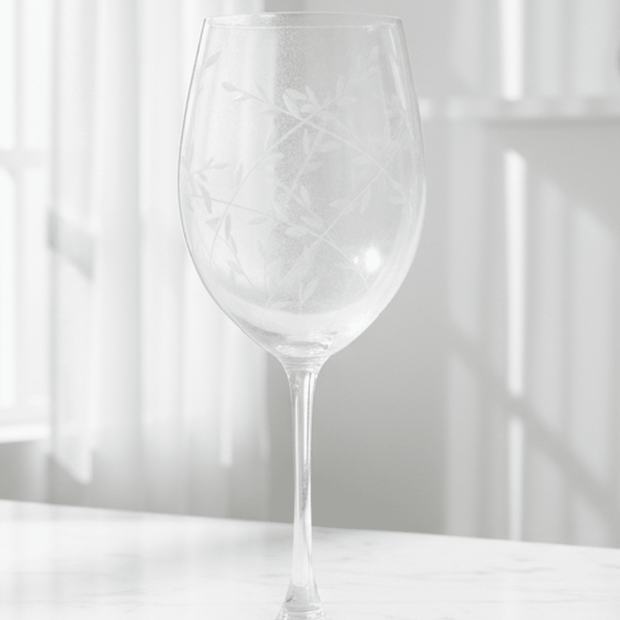 Clear wine glass with etched vine design by Gisela Graham, perfect for elegant kitchen and dining use.