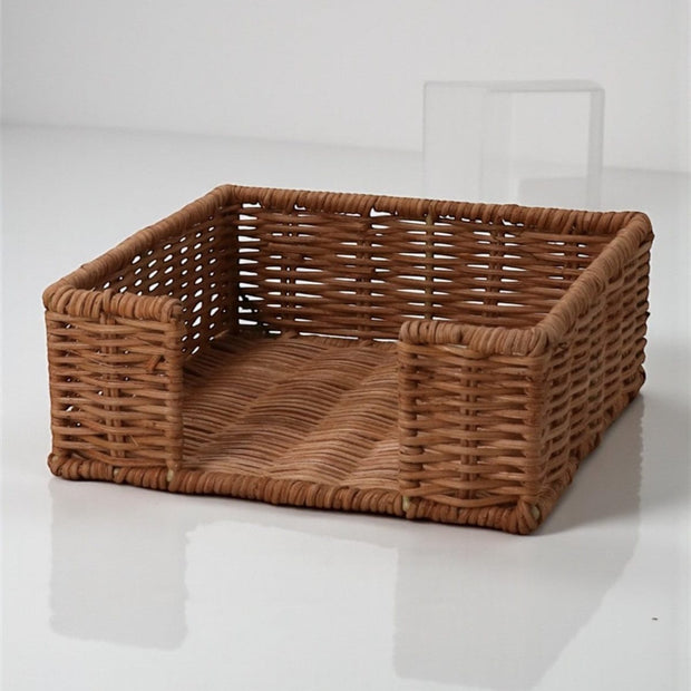 Rattan square napkin holder from Gisela Graham for kitchen and dining, featuring a woven rattan design with a sturdy square shape.