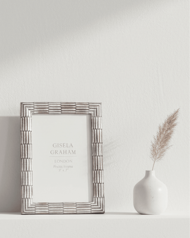 Brown and white wash Gisela Graham photo frame with groove design for 4x6 photos, decorative and stylish for home decor