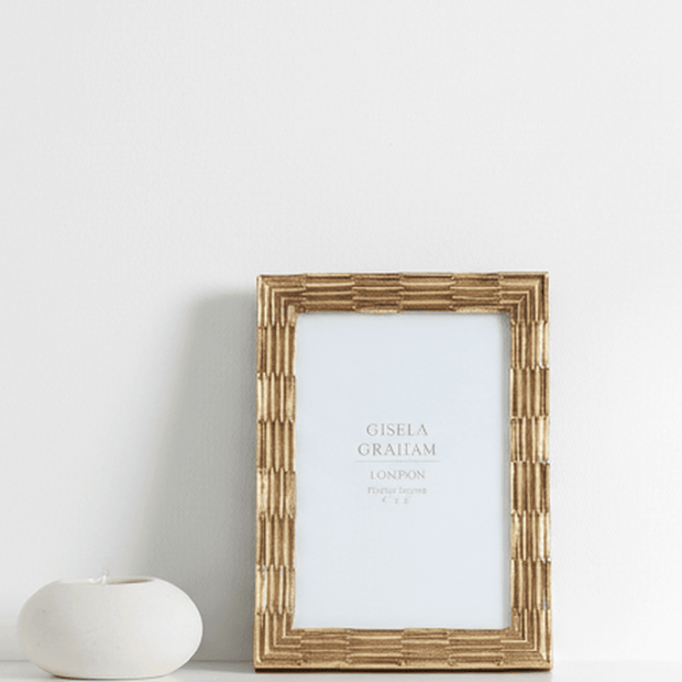 Gold Groove Resin Photo Frame by Gisela Graham, 4x6cm picture frame with a stylish gold groove design.