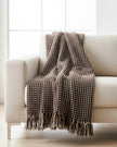 Chocolate brown cotton throw blanket with stab stitch detailing from Gisela Graham, soft furnishings for cozy home decor.