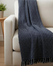 Navy blue cotton throw blanket with stab stitch design from Gisela Graham, soft furnishings for cozy living spaces.