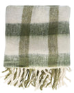 Olive green checked tassel cosy throw by Gisela Graham, soft furnishing with tassel accents and cozy plaid pattern.