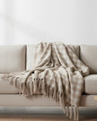 Taupe Bistro Check woven throw blanket by Gisela Graham, soft furnishings with a cozy check pattern.
