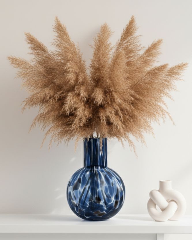 Blue and brown tortoiseshell ball glass vase by Gisela Graham, featuring a round shape and sleek design.