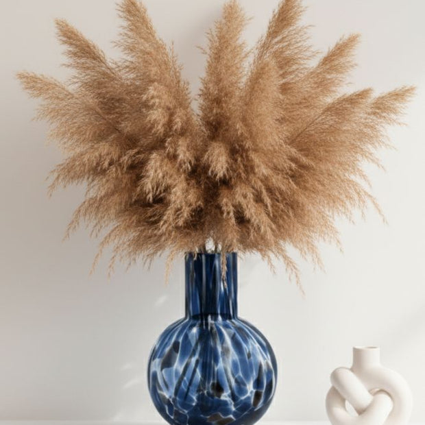 Blue and brown tortoiseshell ball glass vase by Gisela Graham, featuring a round shape and sleek design.
