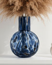 Blue and brown tortoiseshell ball glass vase by Gisela Graham, featuring a rounded shape and stylish tortoiseshell pattern.